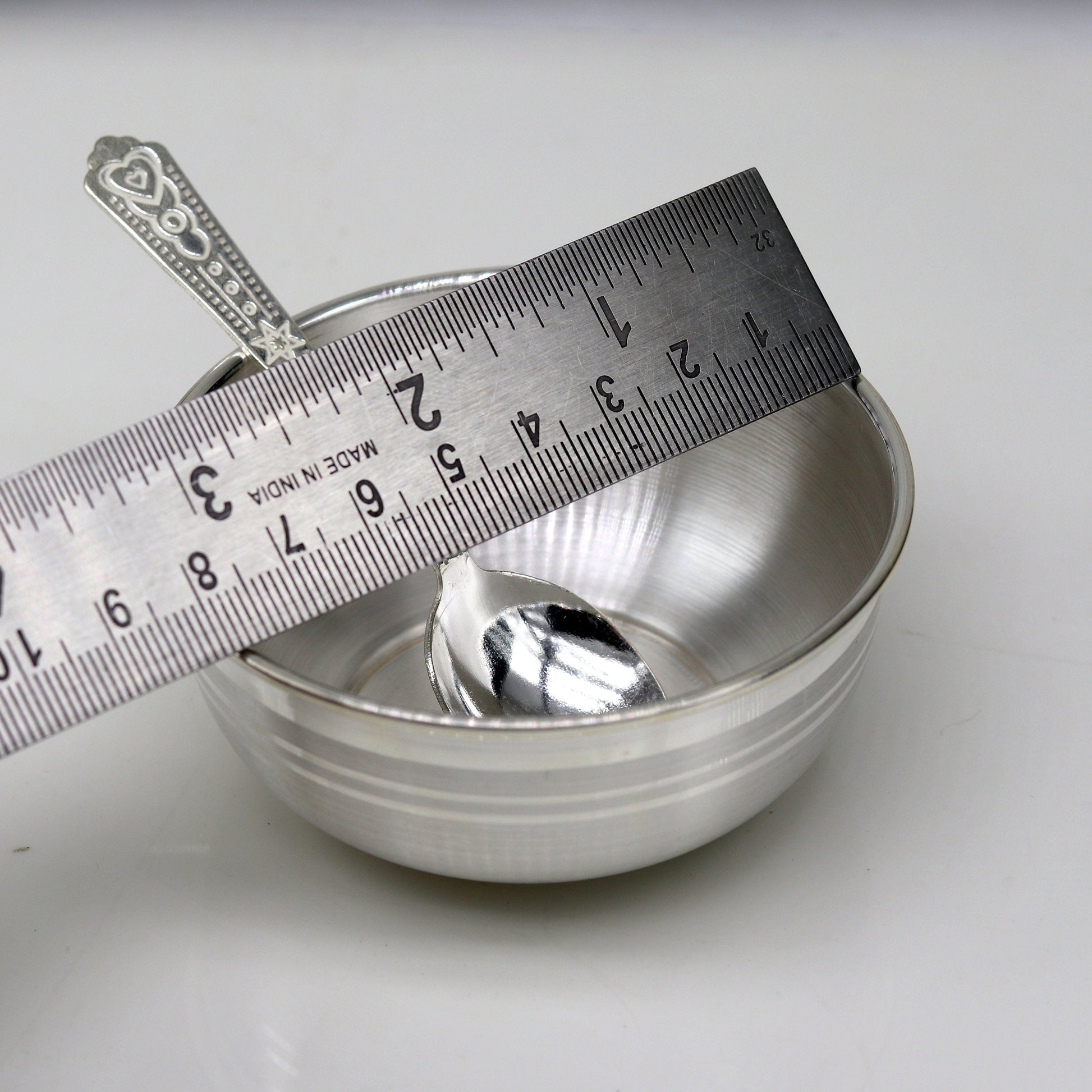 999 fine silver handmade silver bowl and spoon set, silver has antibacterial properties,stay baby/kids healthy, silver vessels utensils sv43 - TRIBAL ORNAMENTS