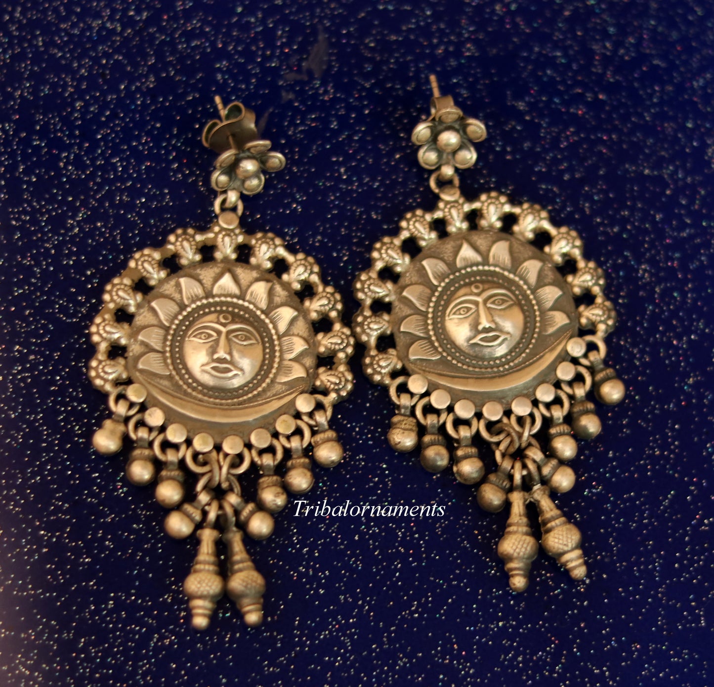 925 sterling silver handmade fabulous sun face stud earring drop dangle excellent customized jewelry bridesmaid gifting tribal jewelry s827 - TRIBAL ORNAMENTS