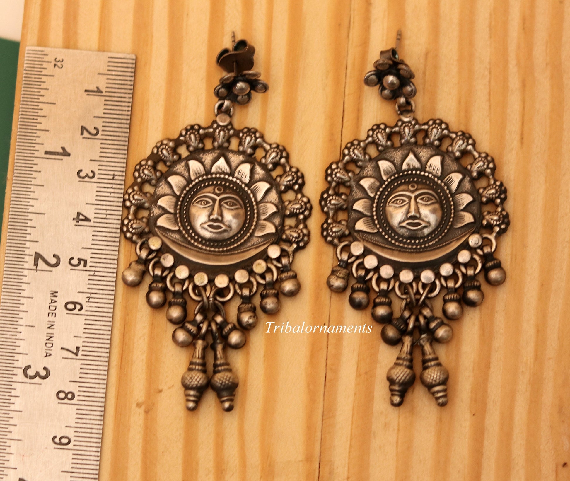 925 sterling silver handmade fabulous sun face stud earring drop dangle excellent customized jewelry bridesmaid gifting tribal jewelry s827 - TRIBAL ORNAMENTS