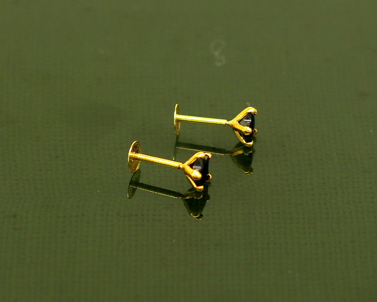 4 mm single black stone 18 kt yellow gold handmade star shape design fabulous screw back stud earring use as nose pin unisex jewelry er118 - TRIBAL ORNAMENTS