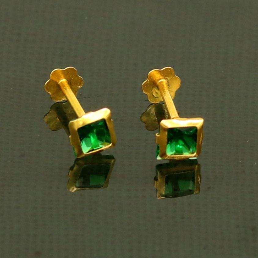 3MM OR 4mm single Green stone 18kt yellow gold handmade square shape fabulous screw back stud earring or nose pin unisex jewelry er121 - TRIBAL ORNAMENTS