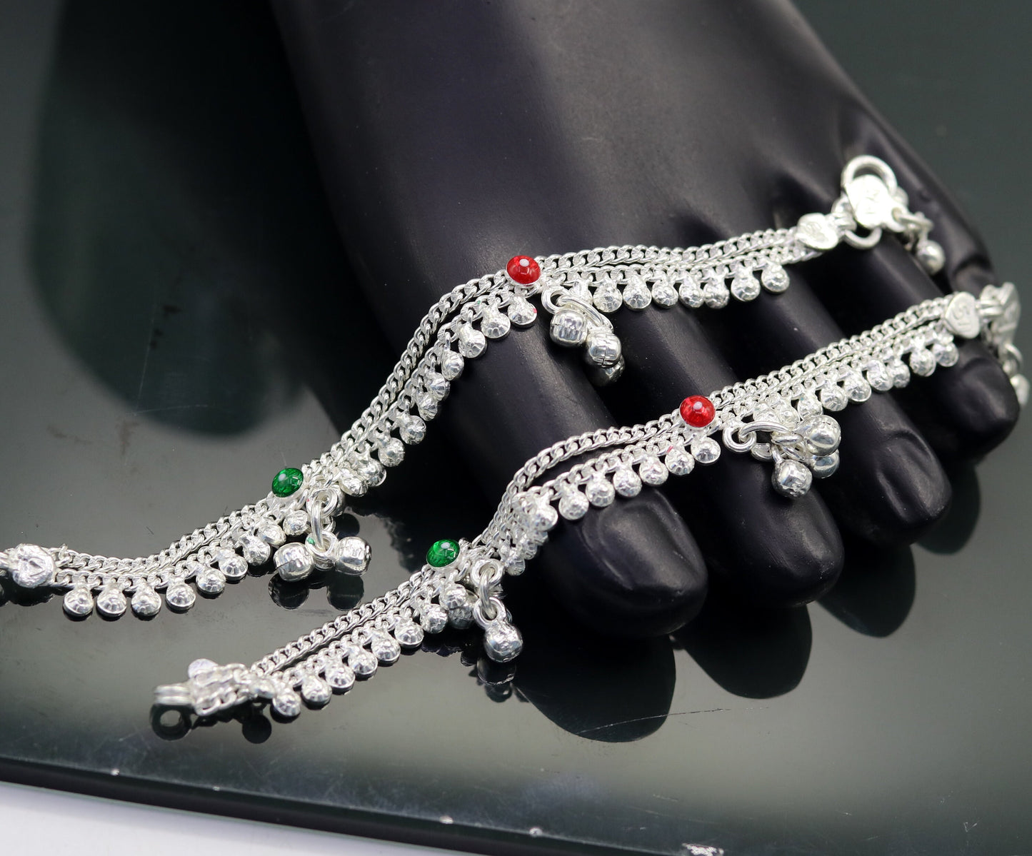 5.0" long handmade Sterling silver amazing vintage style ankle bracelet new born baby anklet noisy sound bells charm anklets jewelry ank198 - TRIBAL ORNAMENTS