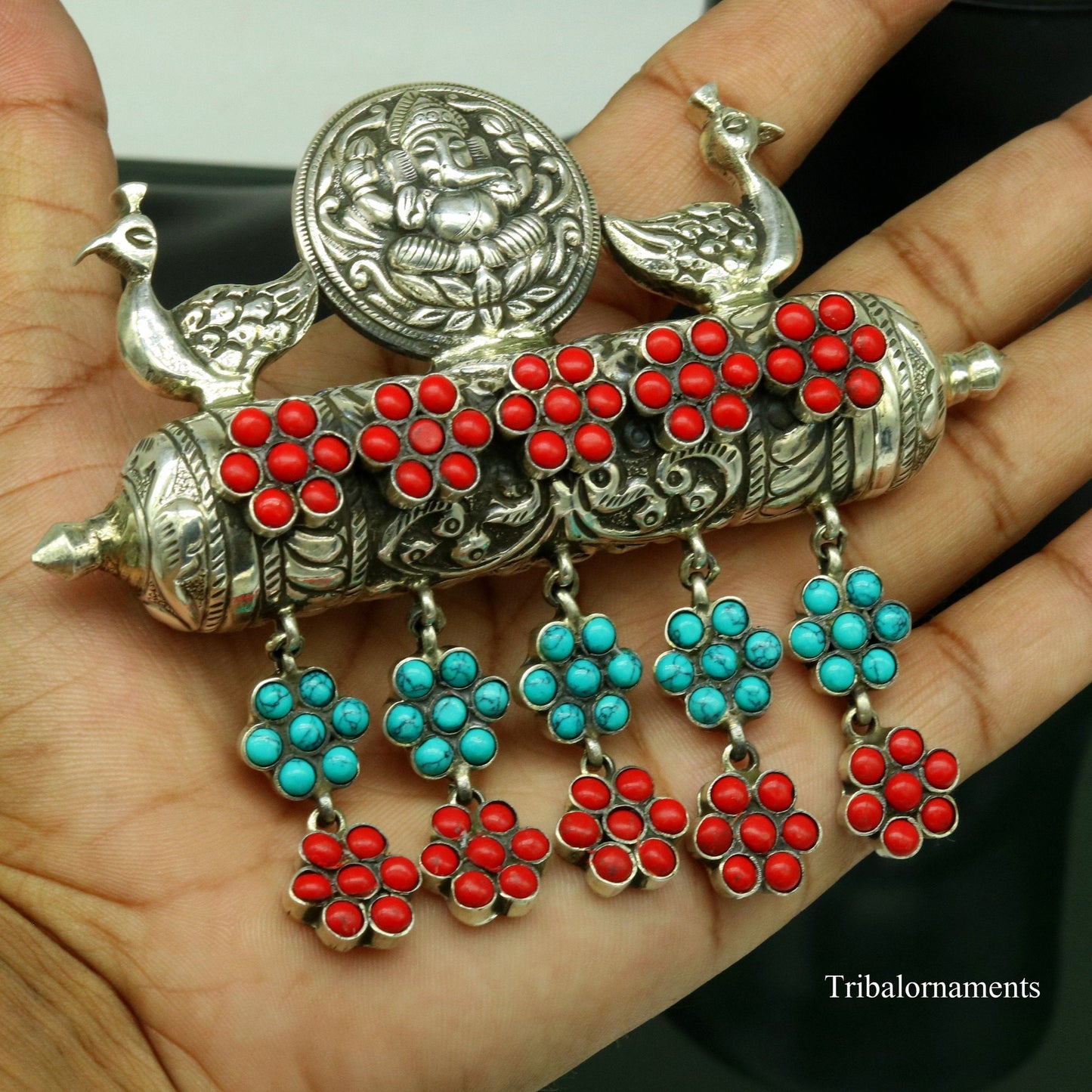 925 sterling silver handmade chitai work amulet pendant, box pendant, pendant customized stylish idol Ganesha charm jewelry  nsp383 - TRIBAL ORNAMENTS