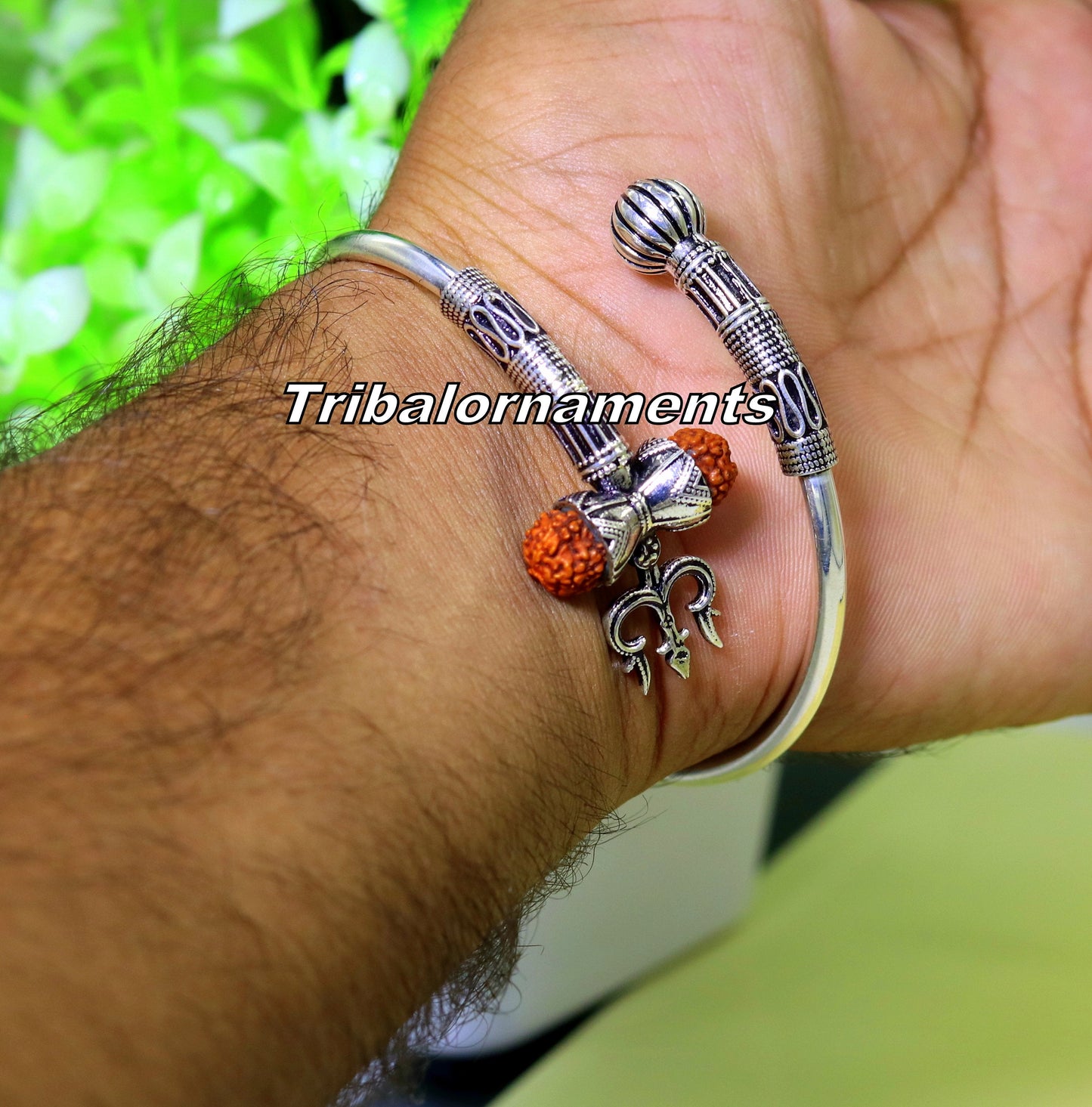 925 sterling silver handmade fabulous Rudraksha beads shiva kada bangle bracelet excellent customized unisex wrist temple jewelry nsk235 - TRIBAL ORNAMENTS