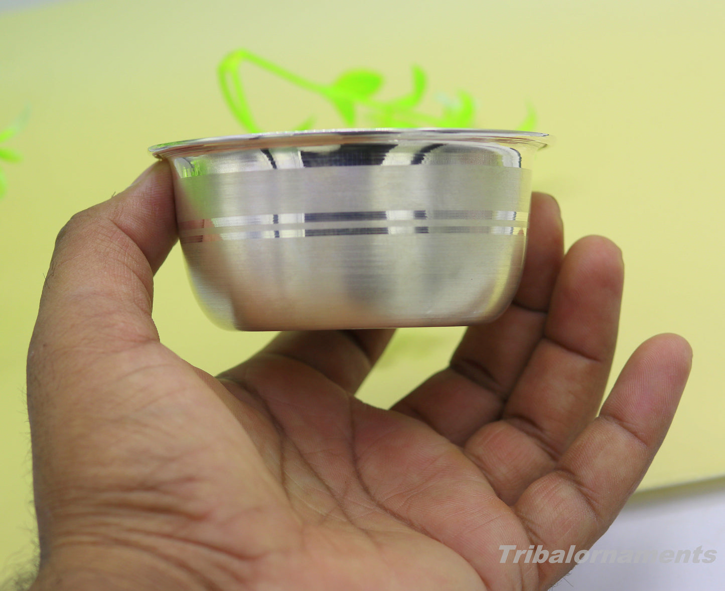 999 fine solid silver handmade bowl tray for baby food, pure silver vessels, silver utensils, home and kitchen accessories india sv28 - TRIBAL ORNAMENTS