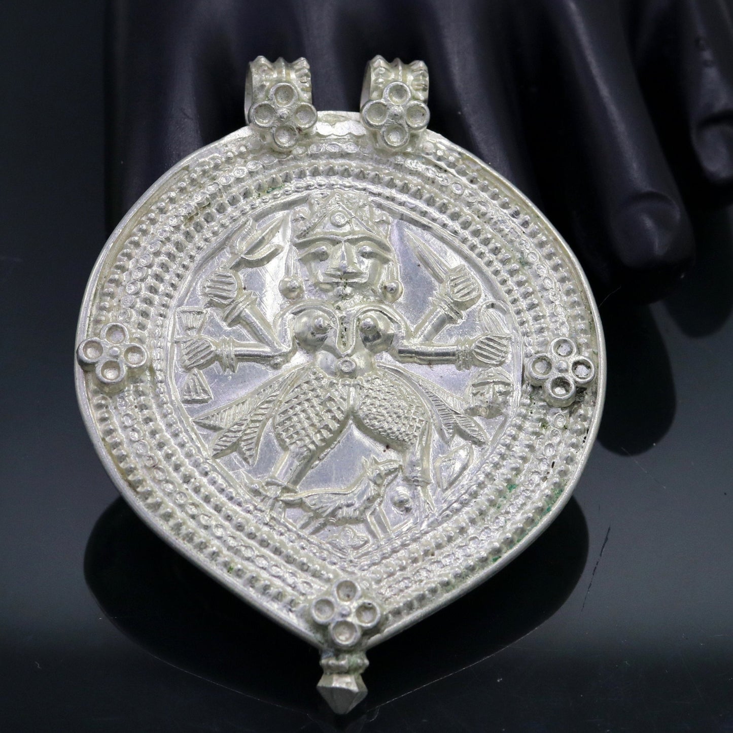 Vintage antique design handmade solid silver tribal deity god 'bhairwa' design tribal hippie and boho ethnic pendant necklace jewelry nsp368 - TRIBAL ORNAMENTS