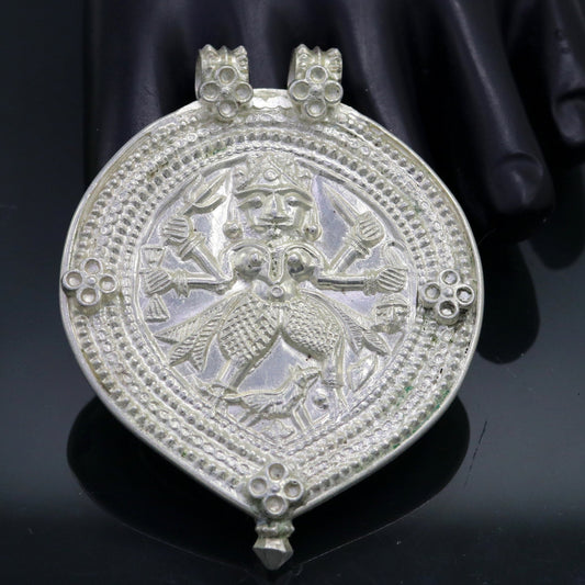 Vintage antique design handmade solid silver tribal deity god 'bhairwa' design tribal hippie and boho ethnic pendant necklace jewelry nsp368 - TRIBAL ORNAMENTS