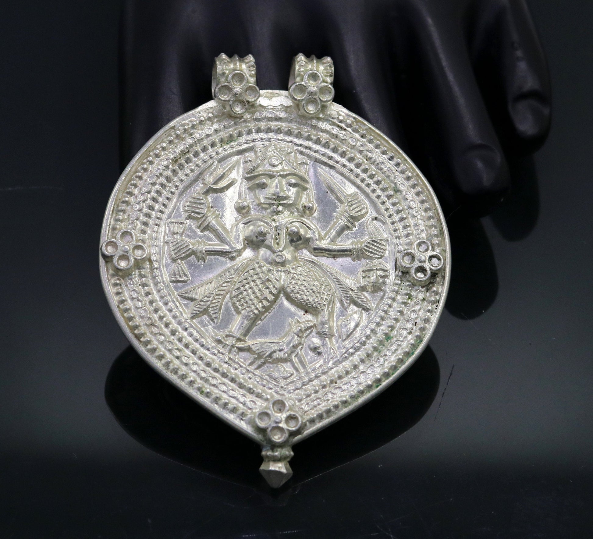 Vintage antique design handmade solid silver tribal deity god 'bhairwa' design tribal hippie and boho ethnic pendant necklace jewelry nsp368 - TRIBAL ORNAMENTS