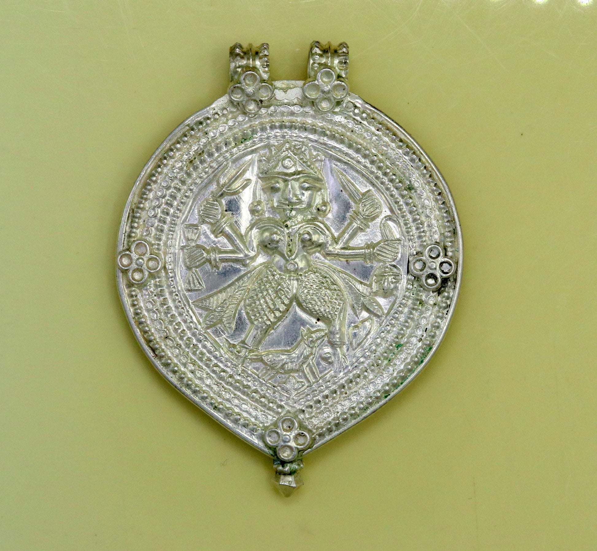 Vintage antique design handmade solid silver tribal deity god 'bhairwa' design tribal hippie and boho ethnic pendant necklace jewelry nsp368 - TRIBAL ORNAMENTS