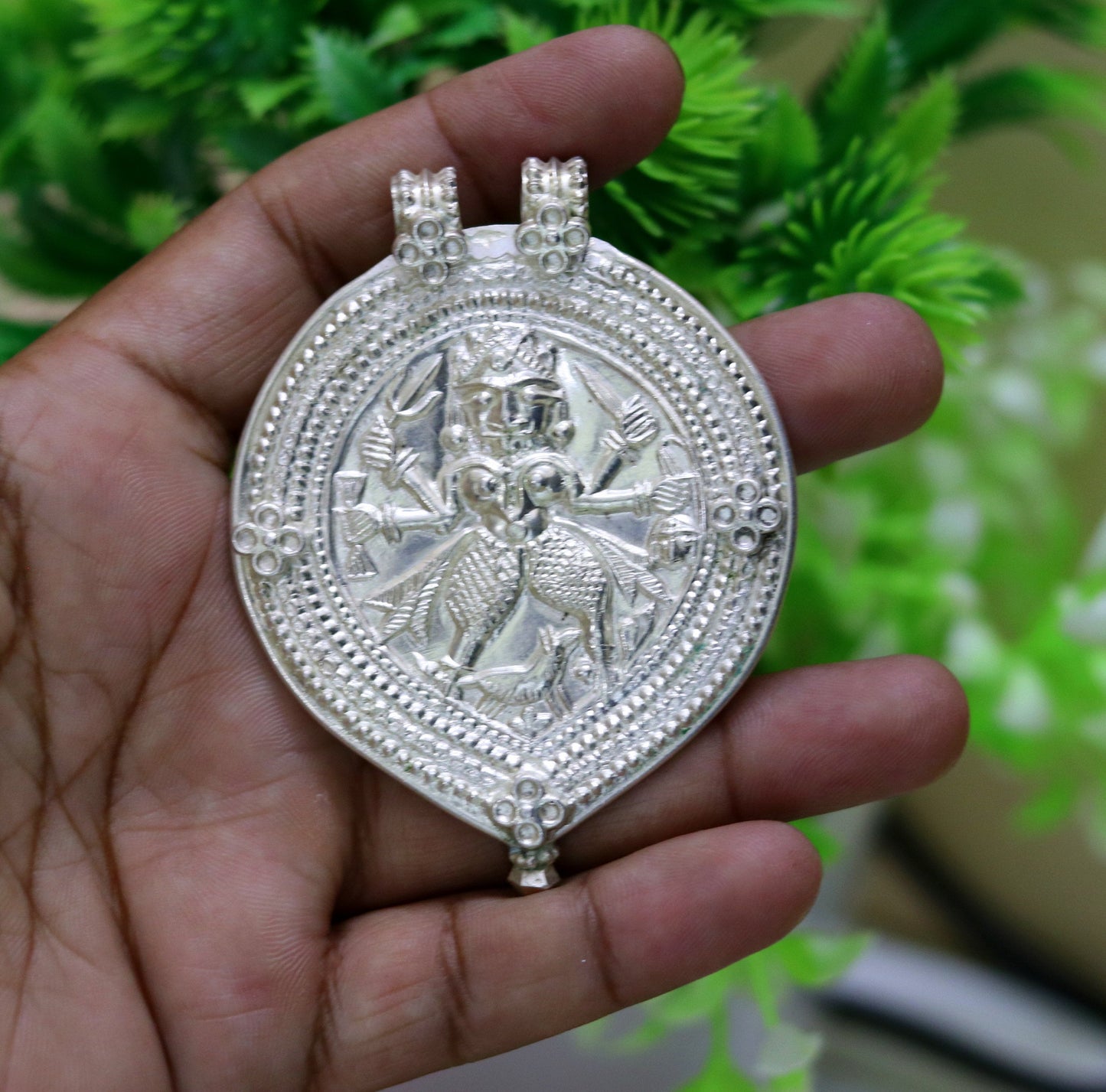 Vintage antique design handmade solid silver tribal deity god 'bhairwa' design tribal hippie and boho ethnic pendant necklace jewelry nsp368 - TRIBAL ORNAMENTS