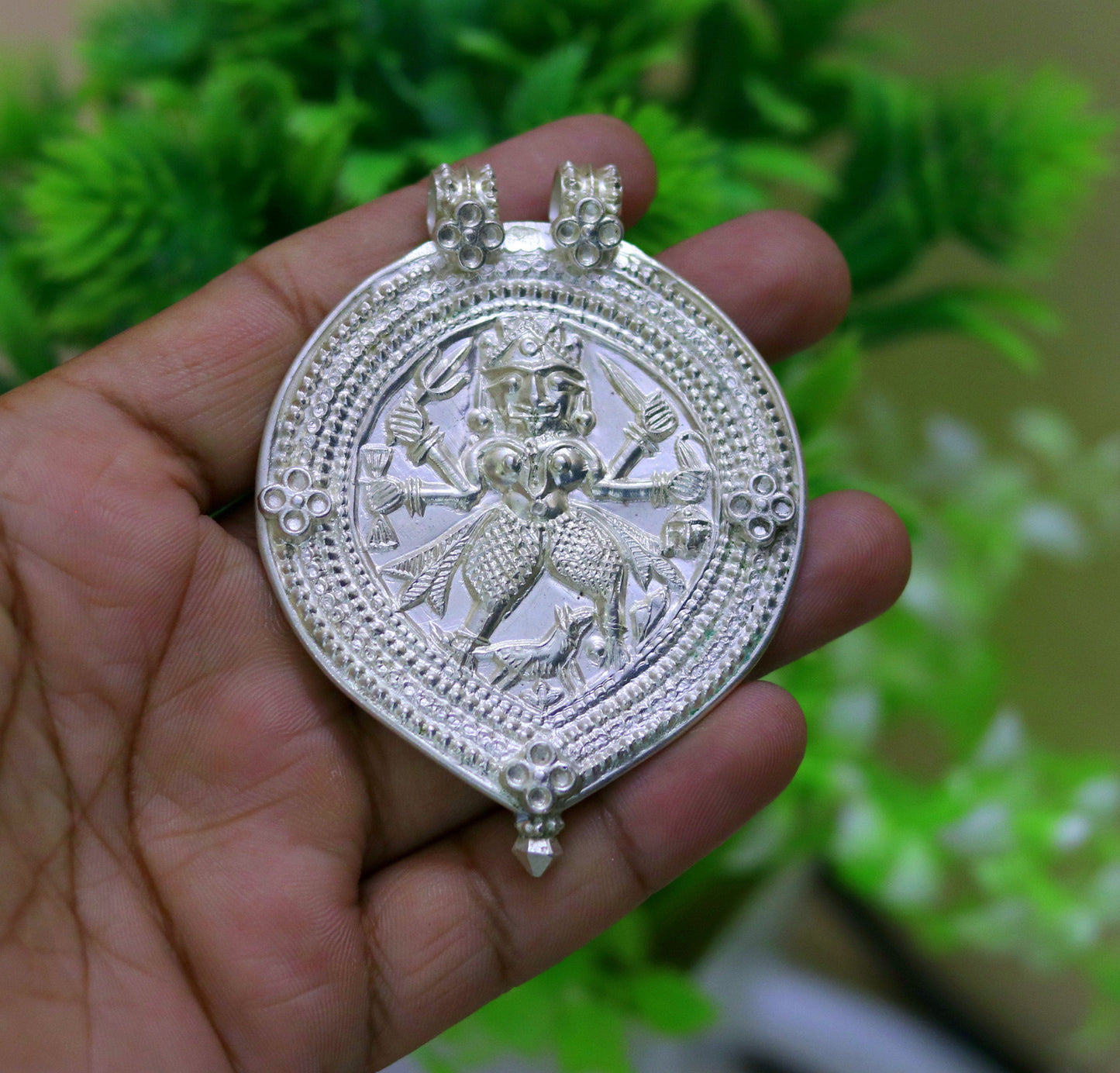 Vintage antique design handmade solid silver tribal deity god 'bhairwa' design tribal hippie and boho ethnic pendant necklace jewelry nsp368 - TRIBAL ORNAMENTS