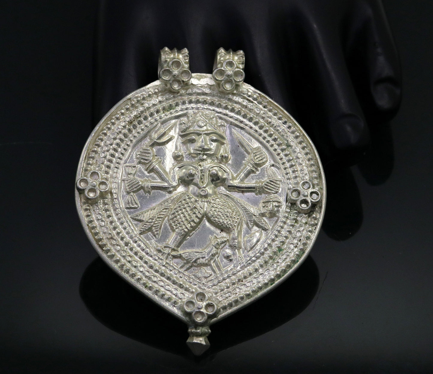 Vintage antique design handmade solid silver tribal deity god 'bhairwa' design tribal hippie and boho ethnic pendant necklace jewelry nsp368 - TRIBAL ORNAMENTS