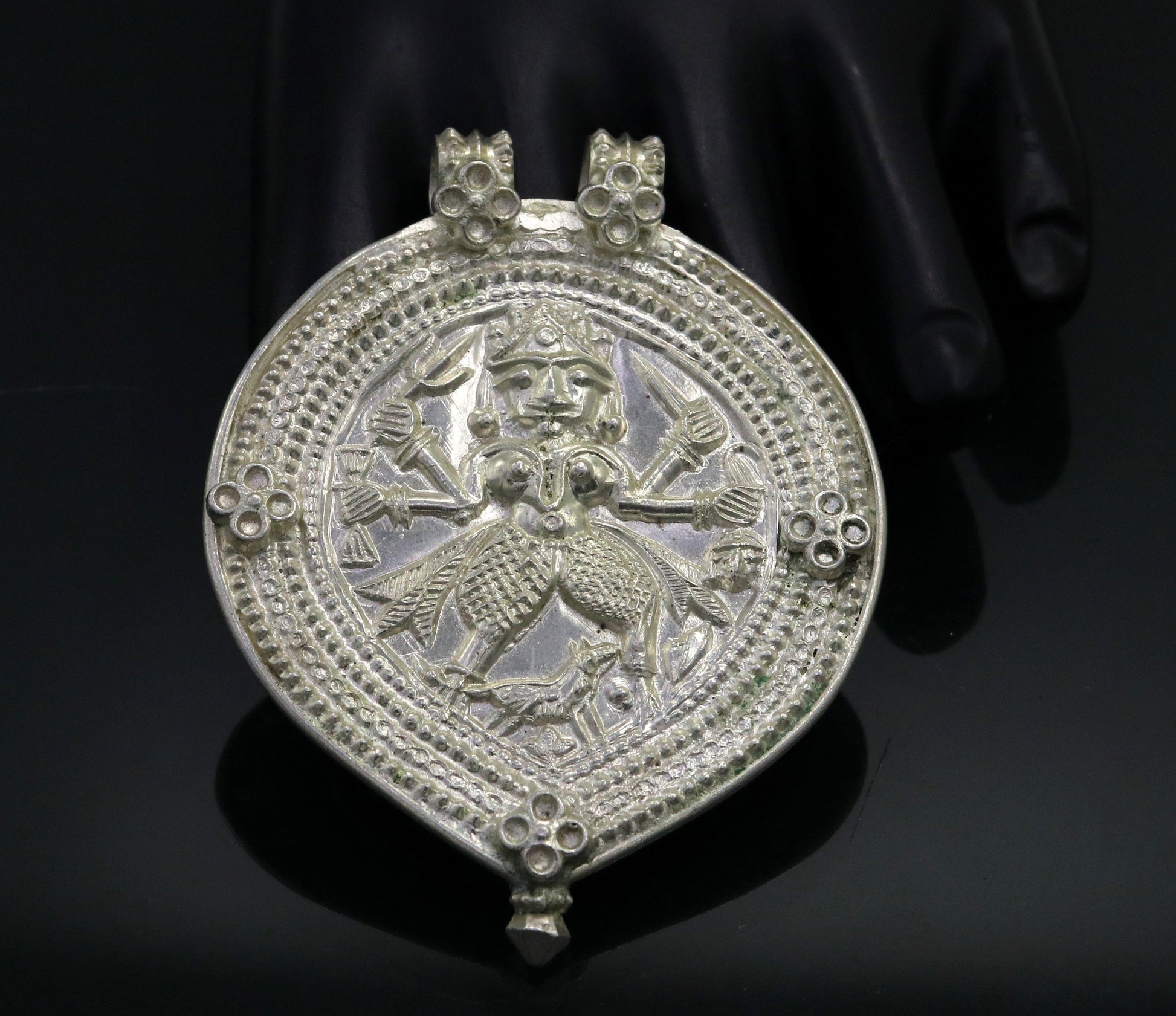 Vintage antique design handmade solid silver tribal deity god 'bhairwa' design tribal hippie and boho ethnic pendant necklace jewelry nsp368 - TRIBAL ORNAMENTS