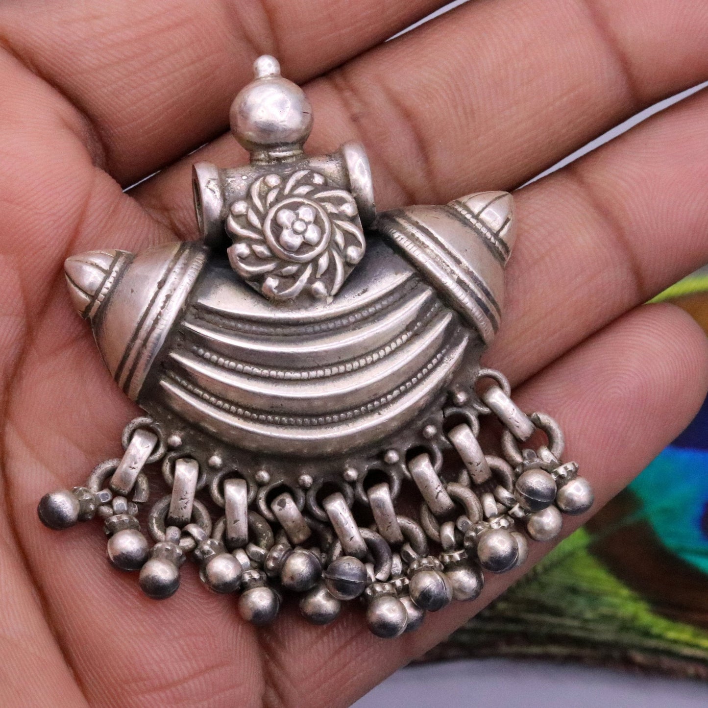 925 sterling silver handmade customized vintage design pretty charm pendant necklace belly dance personalized tribal jewelry gifting nsp394 - TRIBAL ORNAMENTS