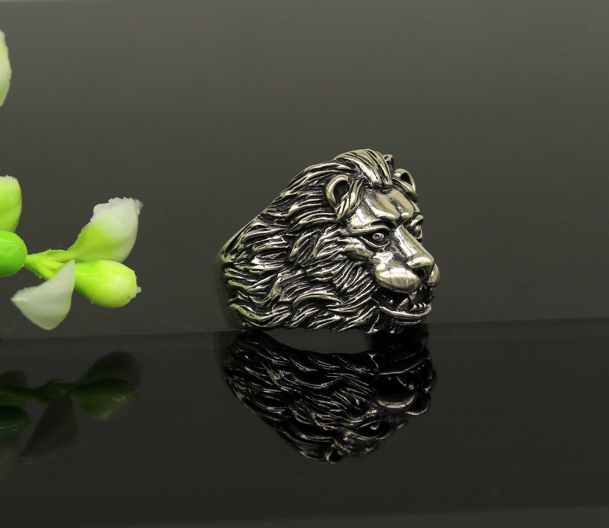 925 sterling silver handmade excellent lion face vintage stylish ring band unisex customized jewelry from Rajasthan india sr0275 - TRIBAL ORNAMENTS