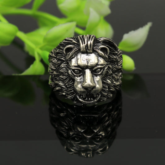 925 sterling silver handmade excellent lion face vintage stylish ring band unisex customized jewelry from Rajasthan india sr0275 - TRIBAL ORNAMENTS