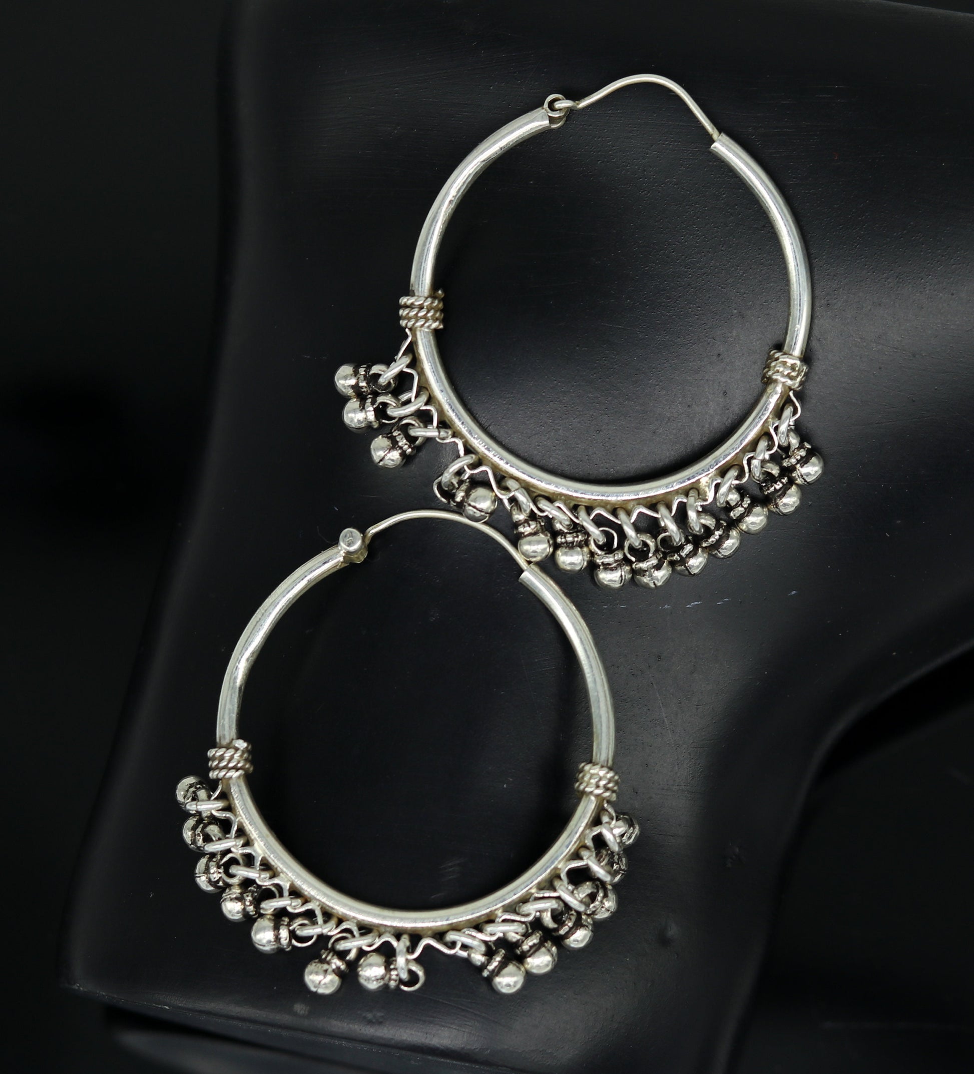925 sterling silver handmade fabulous hoops earring with gorgeous hanging drops, customized large earring personalized gift s869 - TRIBAL ORNAMENTS
