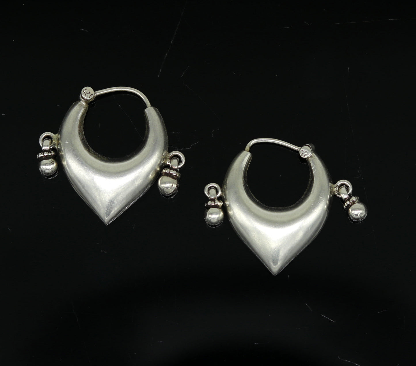 925 sterling silver handmade fabulous hoops earring with gorgeous hanging drops, customized heart shape design earring bridal jewelry s872 - TRIBAL ORNAMENTS