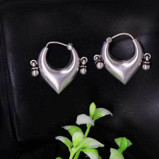925 sterling silver handmade fabulous hoops earring with gorgeous hanging drops, customized heart shape design earring bridal jewelry s871 - TRIBAL ORNAMENTS