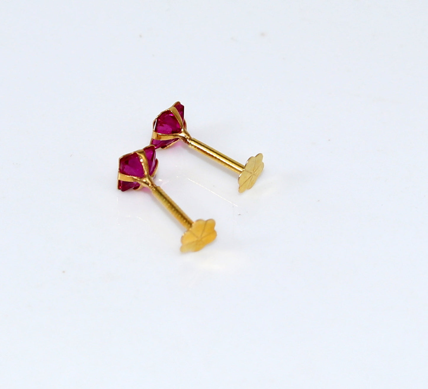 3.5mm tiny single red stone handmade 18kt yellow gold combo jewelry we can use as stud or nose stud , baby stud cartilage jewelry er109 - TRIBAL ORNAMENTS