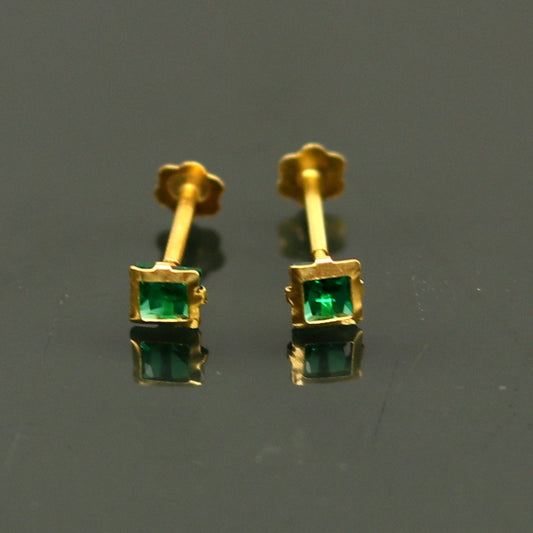 3.5mm tiny single Green stone handmade 18kt yellow gold combo jewelry we can use as stud or nose stud , baby stud cartilage jewelry er110 - TRIBAL ORNAMENTS