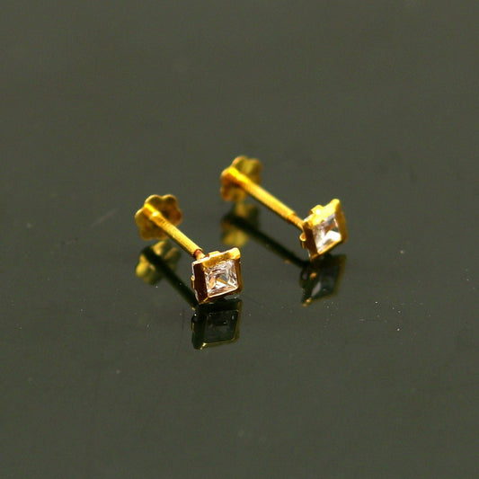 3.5mm or 4mm tiny single stone handmade 18kt yellow gold combo jewelry ear stud or nose stud , baby stud cartilage jewelry er112 - TRIBAL ORNAMENTS
