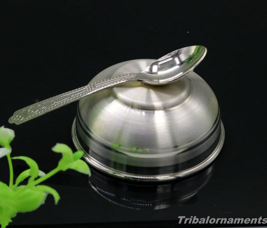999 fine silver handmade small bowl for baby feeding bowl, pure silver vessels, silver utensils, home and kitchen accessories india sv40 - TRIBAL ORNAMENTS