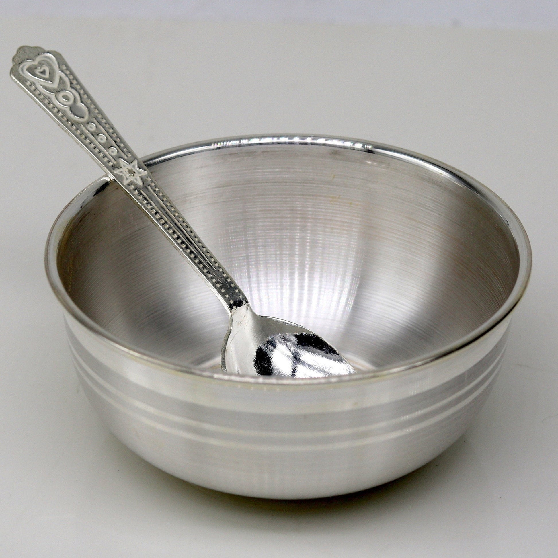 999 fine silver handmade silver bowl and spoon set, silver has antibacterial properties,stay baby/kids healthy, silver vessels utensils sv44 - TRIBAL ORNAMENTS