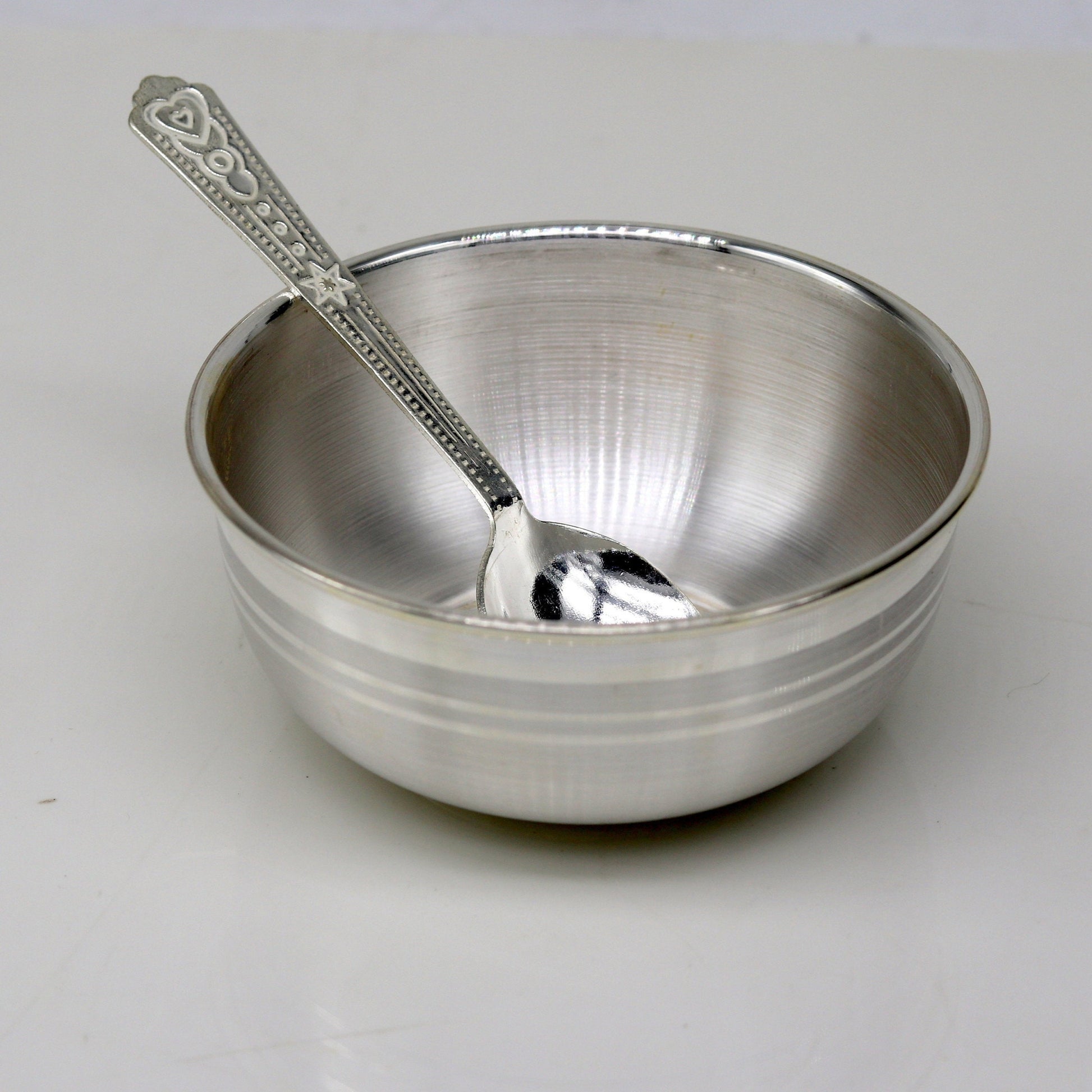999 fine silver handmade silver bowl and spoon set, silver has antibacterial properties,stay baby/kids healthy, silver vessels utensils sv43 - TRIBAL ORNAMENTS