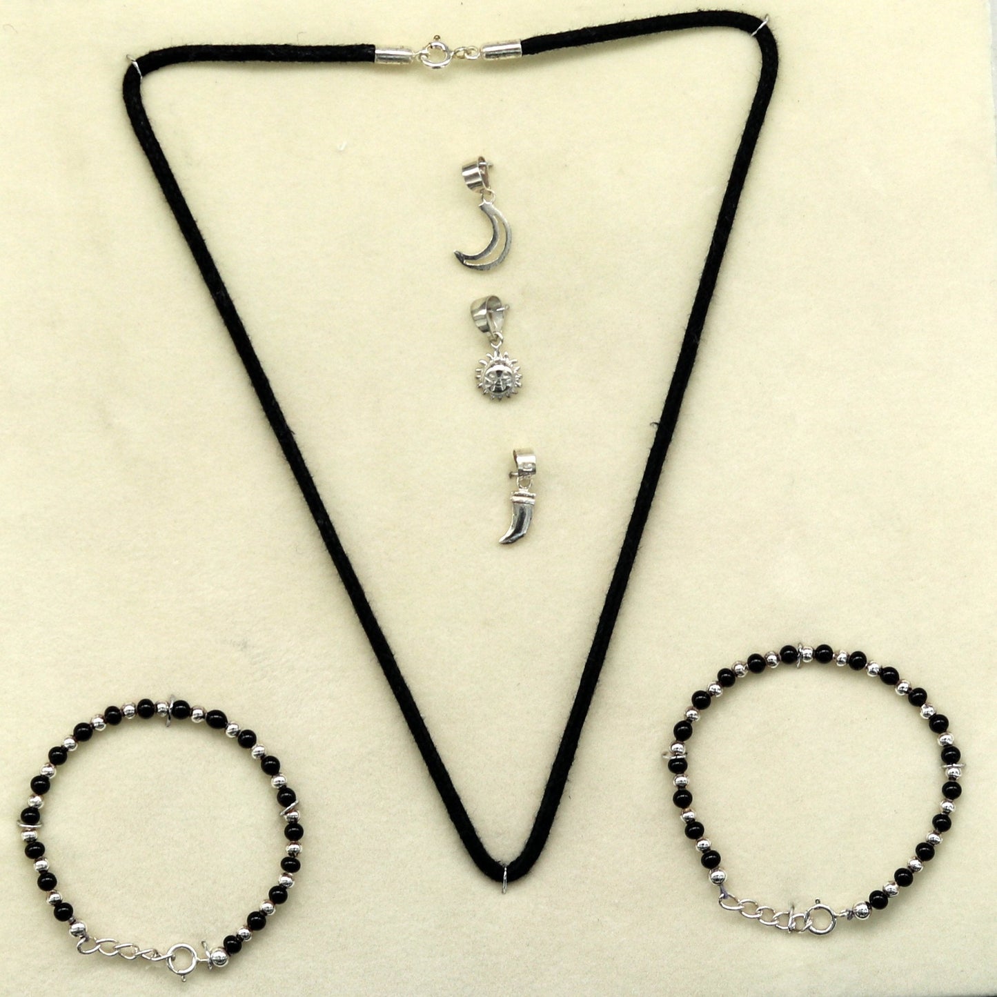925 sterling silver handmade baby necklace pendant set with gorgeous adjustable black beads bracelet and 3 little pendants jewelry babyset1 - TRIBAL ORNAMENTS