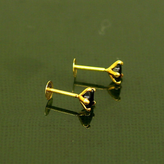 4 mm single black stone 18 kt yellow gold handmade star shape design fabulous screw back stud earring use as nose pin unisex jewelry er118 - TRIBAL ORNAMENTS