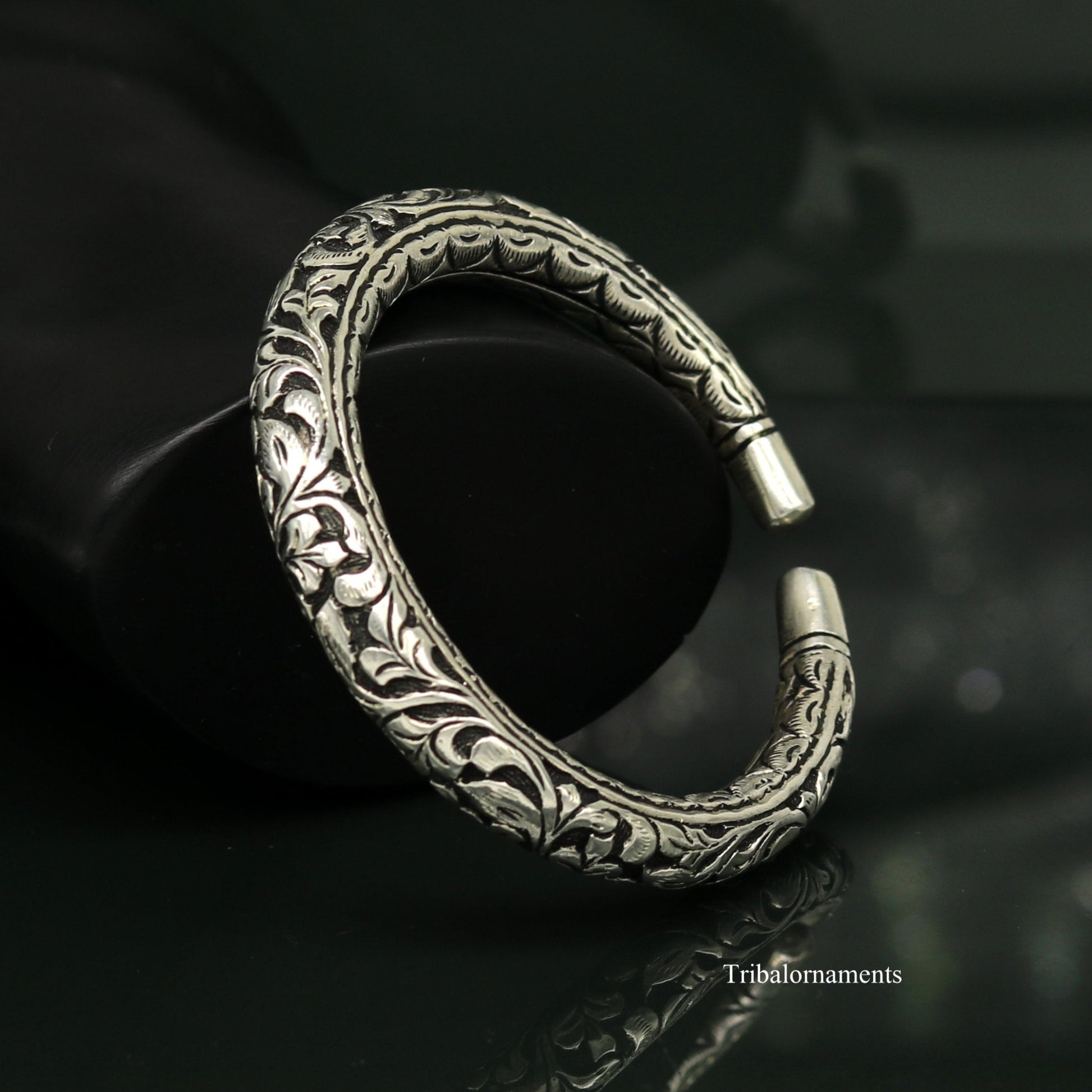 925 Sterling silver handcrafted chitai work customized oxidized stylish vintage design excellent bangle bracelet kada tribal jewelry nsk275 - TRIBAL ORNAMENTS