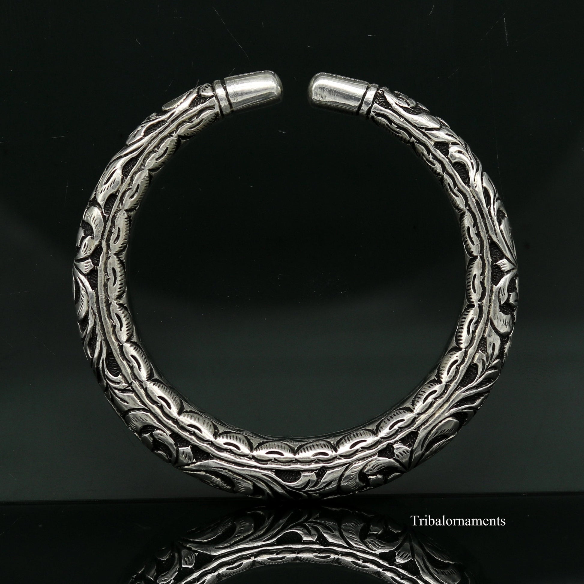 925 Sterling silver handcrafted chitai work customized oxidized stylish vintage design excellent bangle bracelet kada tribal jewelry nsk275 - TRIBAL ORNAMENTS