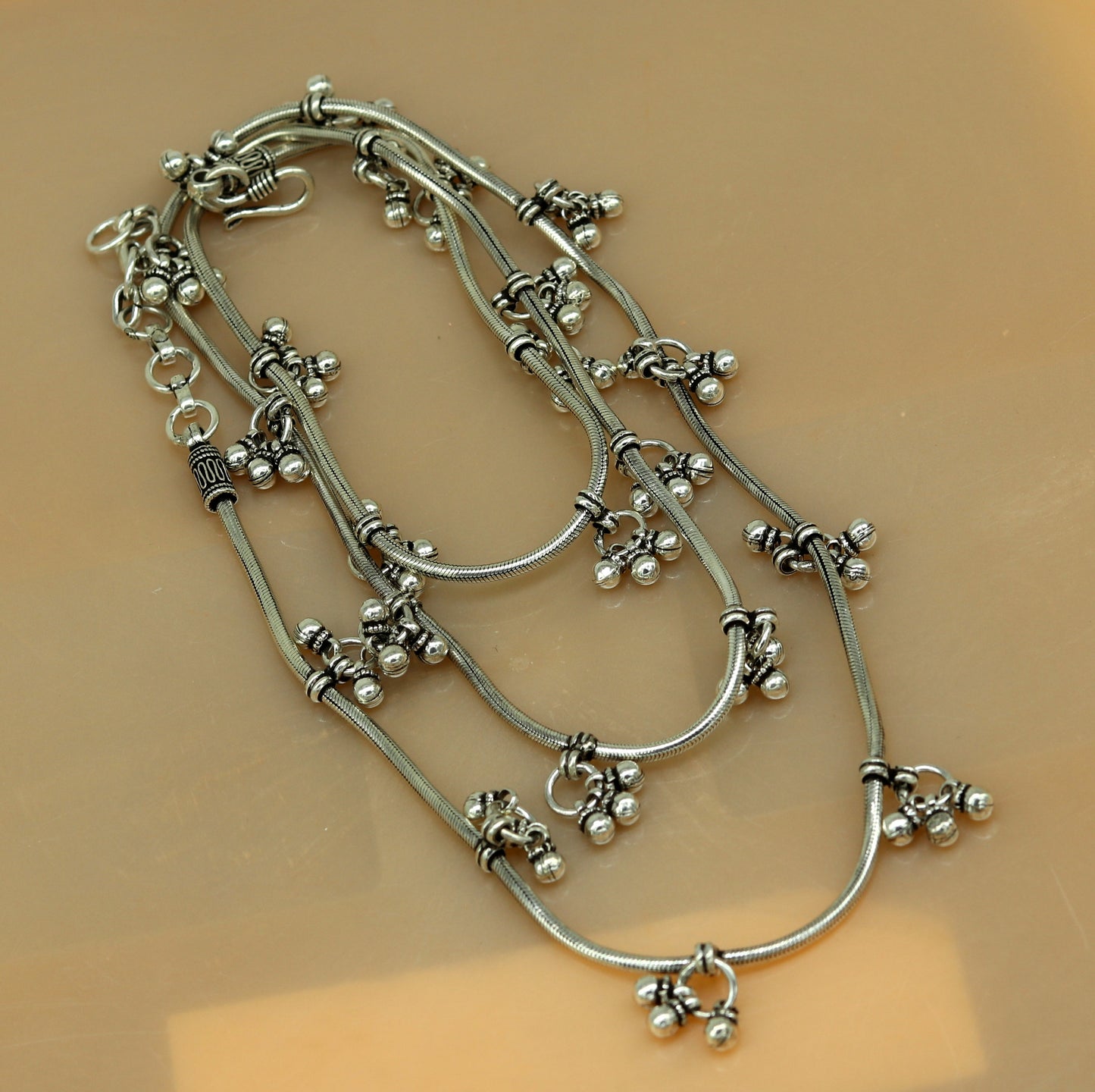 34.5" to 36.5" 925 sterling silver handmade vintage design customized snake chain belly chain waist chain, sari chain, wedding jewelry wch07 - TRIBAL ORNAMENTS