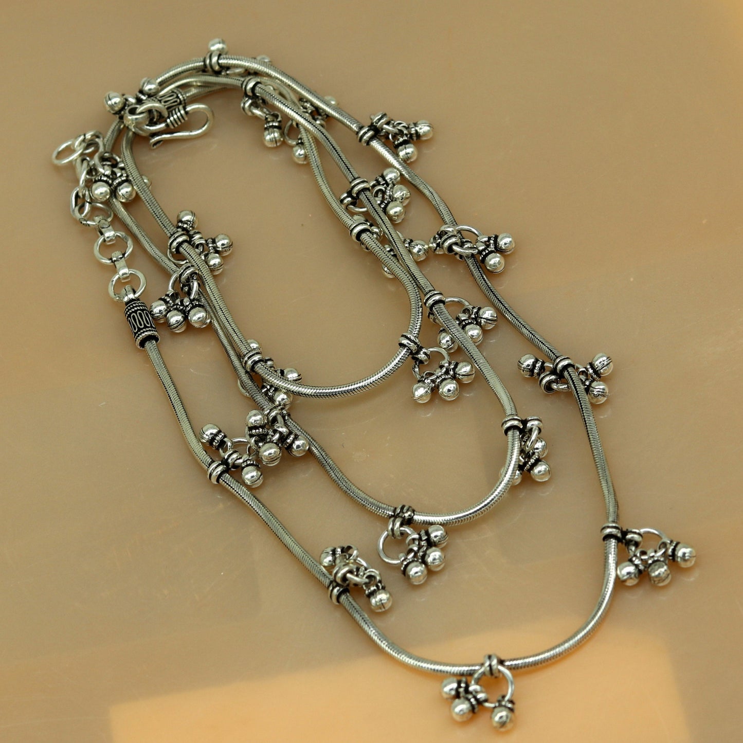 34" to 36" 925 sterling silver handmade vintage design customized snake belly chain amazing hanging drops waist chain, wedding jewelry wch08 - TRIBAL ORNAMENTS