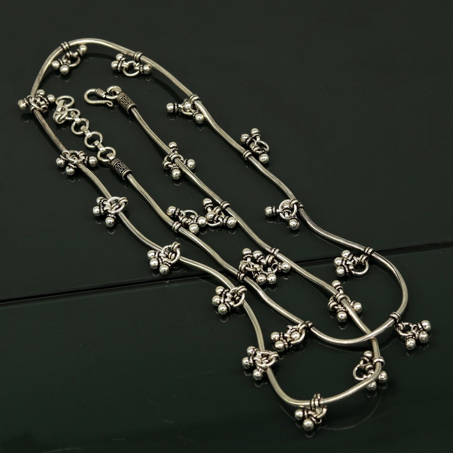 34.5" to 36.5" 925 sterling silver handmade vintage design customized snake chain belly chain waist chain, sari chain, wedding jewelry wch07 - TRIBAL ORNAMENTS
