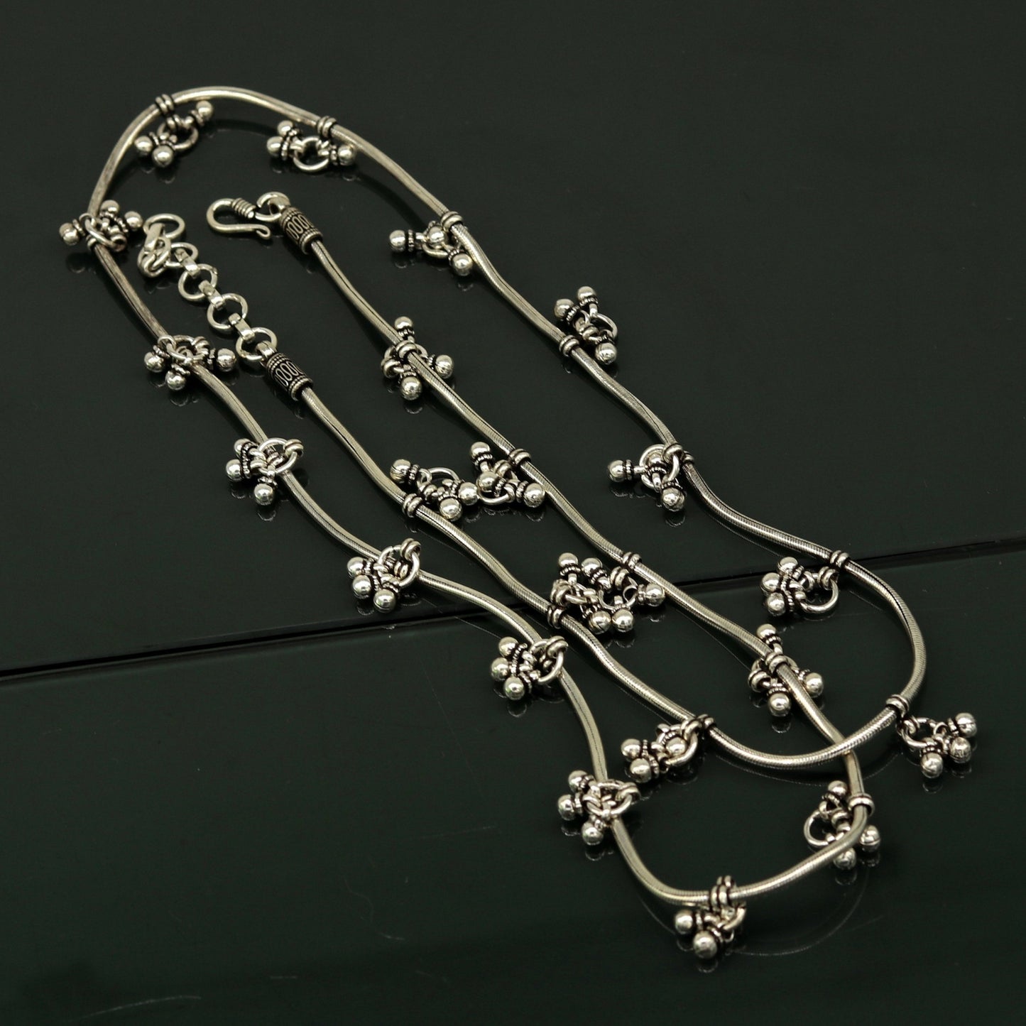 34" to 36" 925 sterling silver handmade vintage design customized snake belly chain amazing hanging drops waist chain, wedding jewelry wch08 - TRIBAL ORNAMENTS