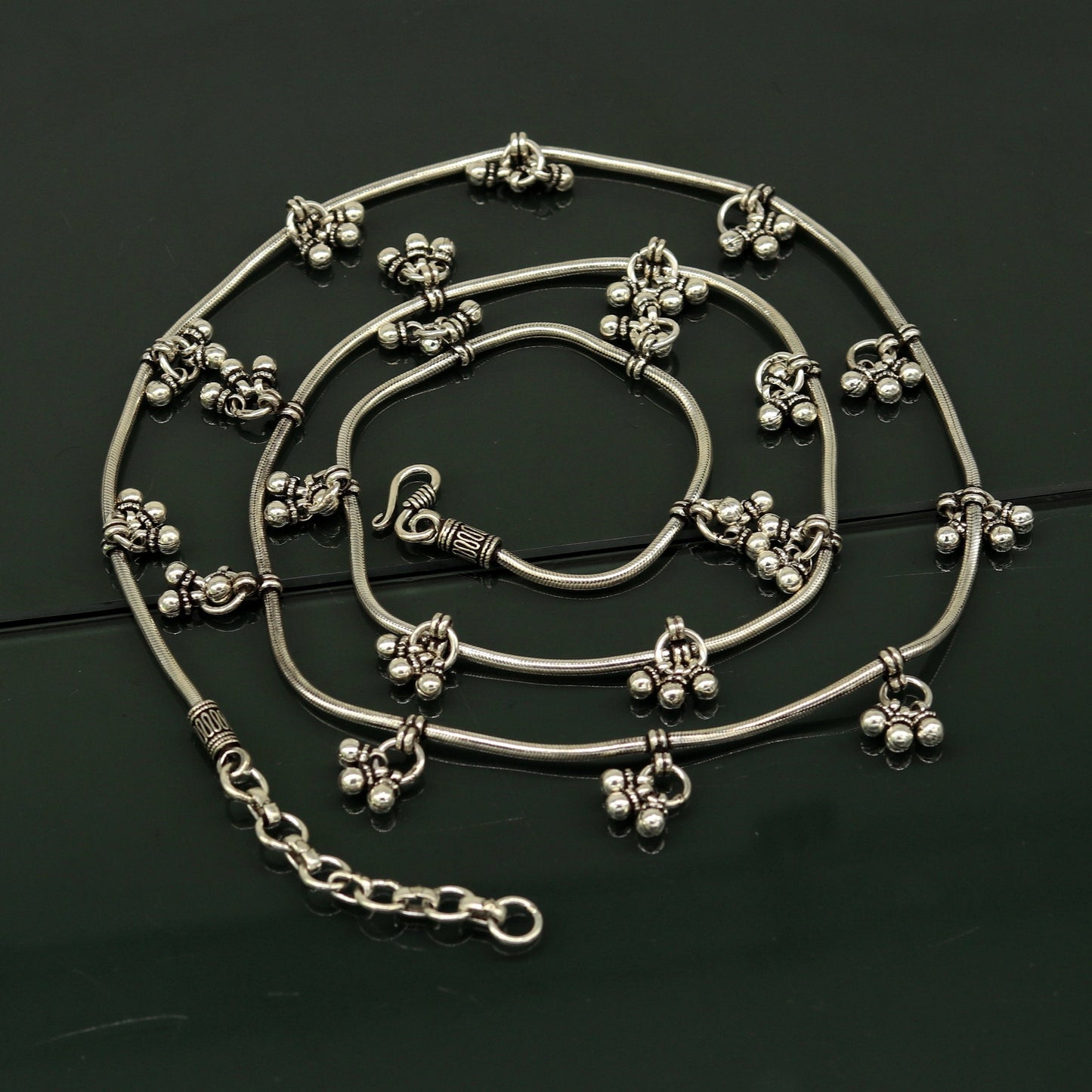 34.5" to 36.5" 925 sterling silver handmade vintage design customized snake chain belly chain waist chain, sari chain, wedding jewelry wch07 - TRIBAL ORNAMENTS