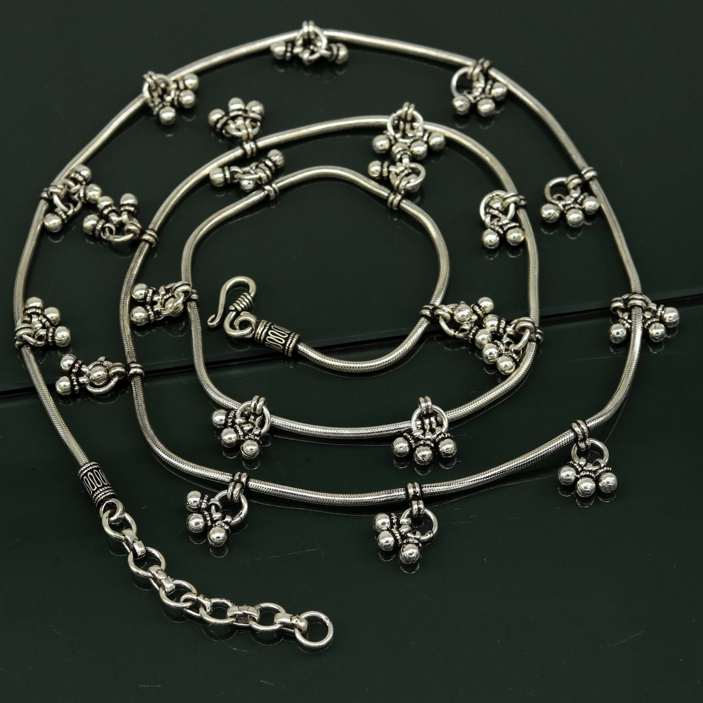 34.5" to 36.5" 925 sterling silver handmade vintage design customized snake chain belly chain waist chain, sari chain, wedding jewelry wch07 - TRIBAL ORNAMENTS
