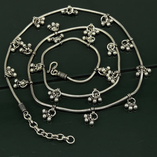 34" to 36" 925 sterling silver handmade vintage design customized snake belly chain amazing hanging drops waist chain, wedding jewelry wch08 - TRIBAL ORNAMENTS