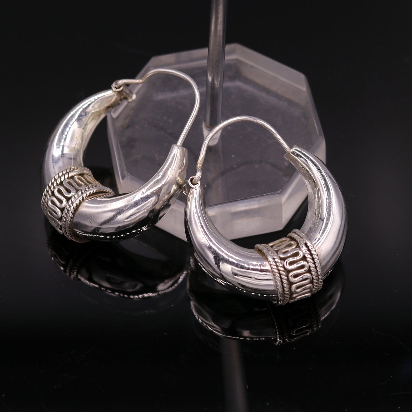 925 sterling silver ethnic hoops earrings kundal bali vintage design customized tribal belly dance custom made jewelry from india s856 - TRIBAL ORNAMENTS