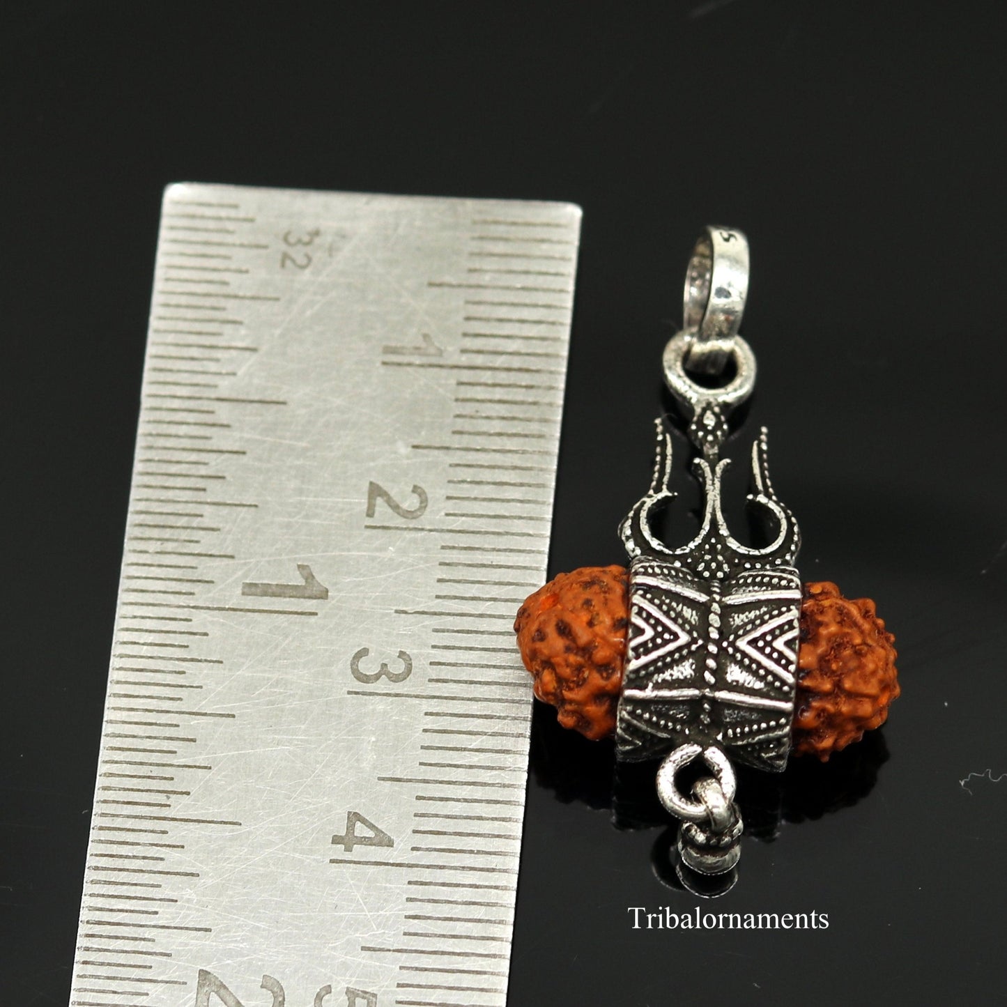 925 sterling silver handmade fabulous natural rudraksh lord shiva trident shape vintage design pendant with hanging drops jewelry nsp377 - TRIBAL ORNAMENTS