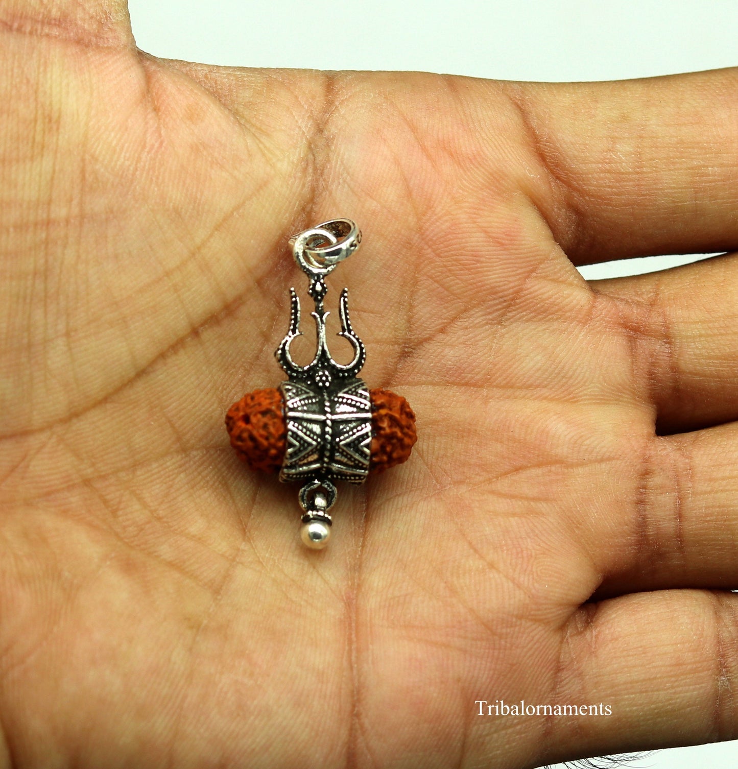 925 sterling silver handmade fabulous natural rudraksh lord shiva trident shape vintage design pendant with hanging drops jewelry nsp377 - TRIBAL ORNAMENTS