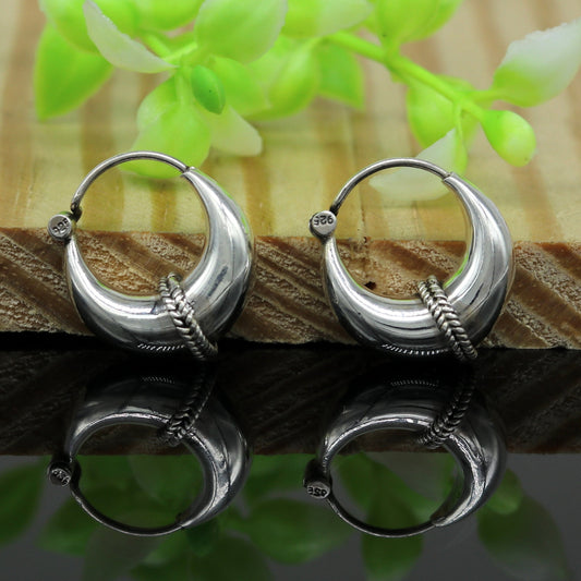 925 sterling Handmade silver jewelry, fabulous vintage stylish customized hoops earrings bali tribal ethnic personalized jewelry ske16 - TRIBAL ORNAMENTS