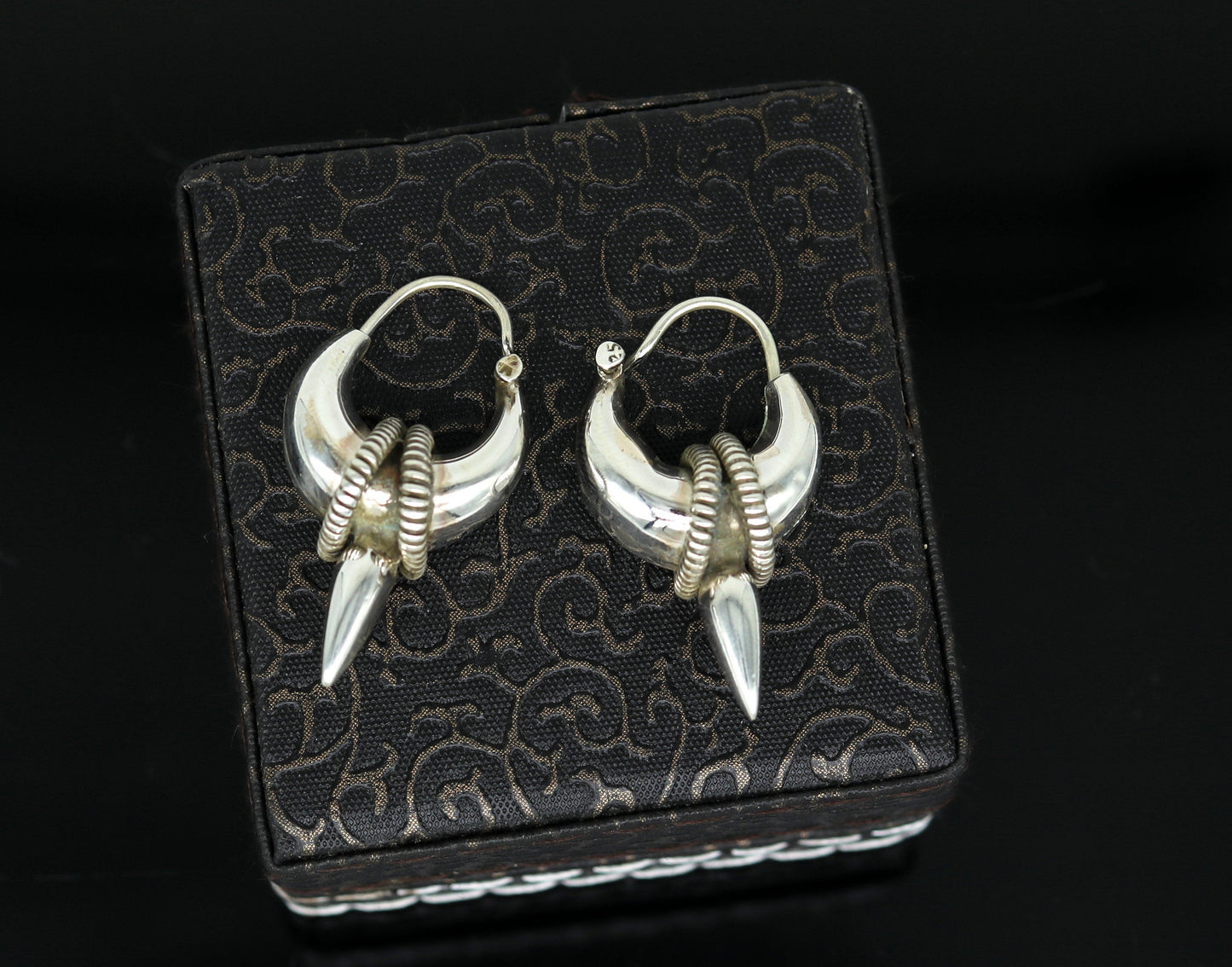 925 sterling silver handmade vintage antique design hoops earring bali, elegant customized earring gift tribal ethnic jewelry ske12 - TRIBAL ORNAMENTS