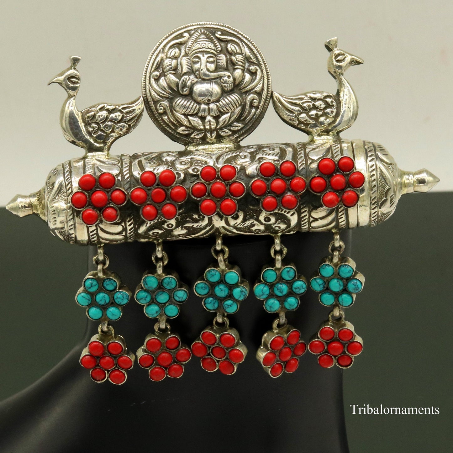 925 sterling silver handmade chitai work amulet pendant, box pendant, pendant customized stylish idol Ganesha charm jewelry  nsp383 - TRIBAL ORNAMENTS