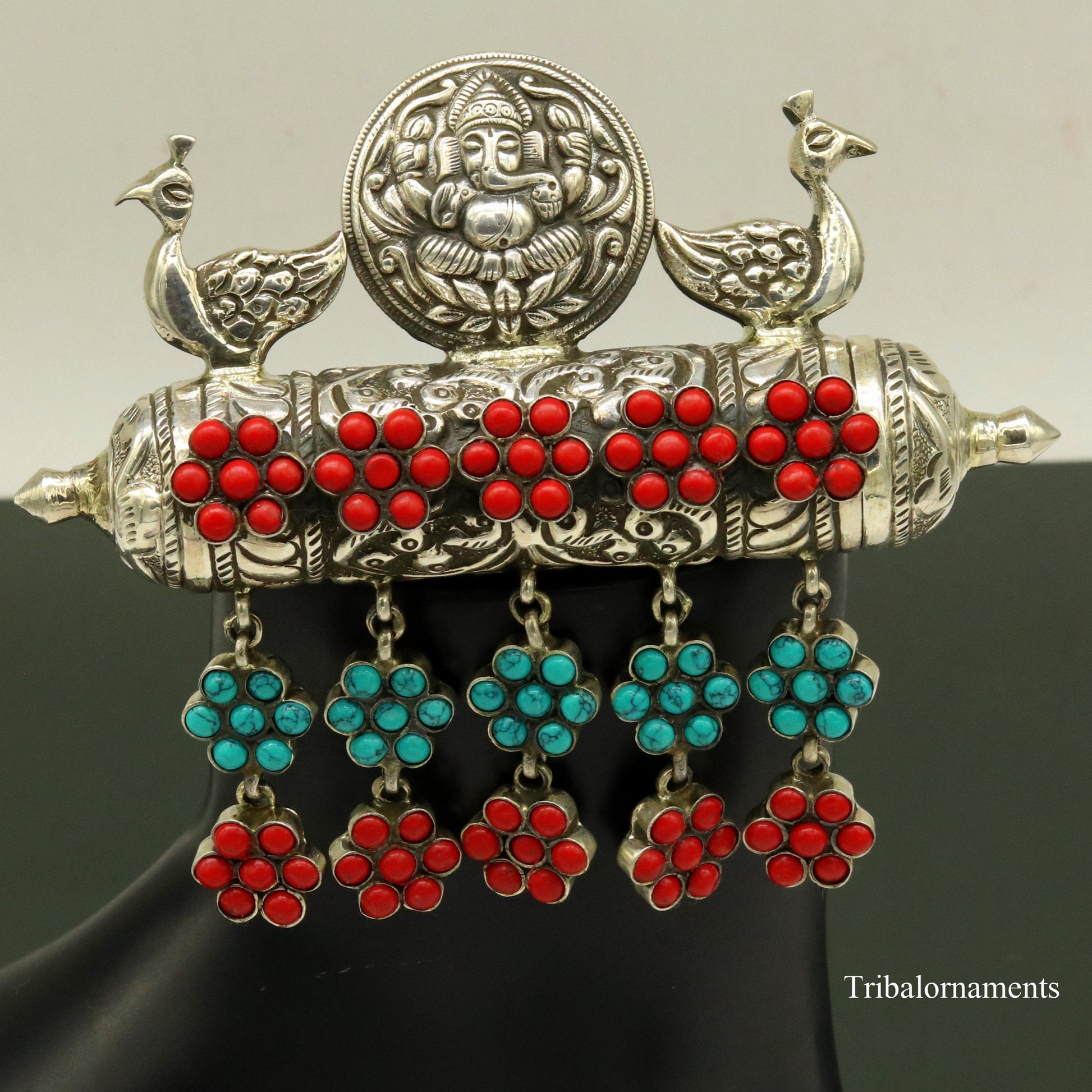 925 sterling silver handmade chitai work amulet pendant, box pendant, pendant customized stylish idol Ganesha charm jewelry  nsp383 - TRIBAL ORNAMENTS