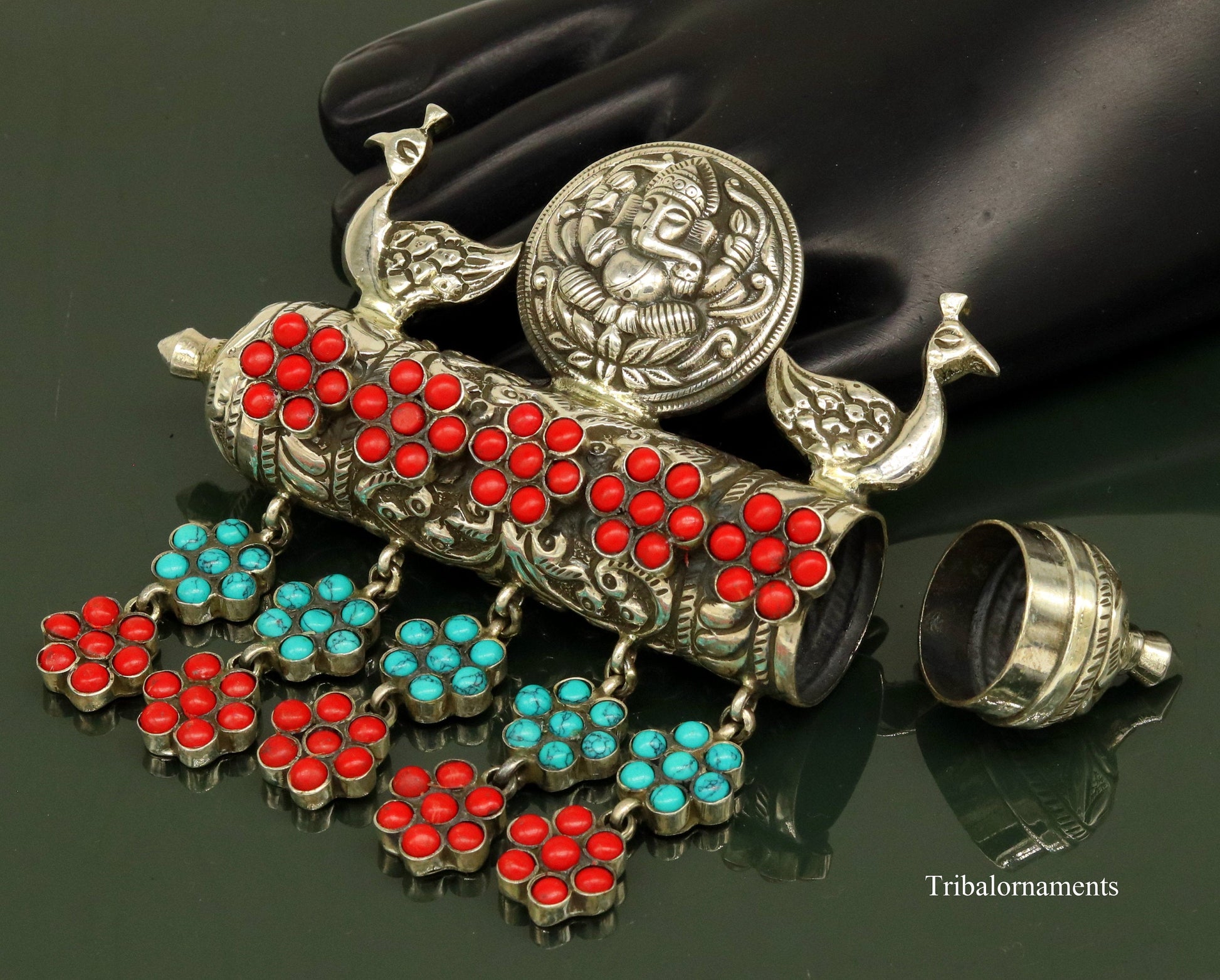 925 sterling silver handmade chitai work amulet pendant, box pendant, pendant customized stylish idol Ganesha charm jewelry  nsp383 - TRIBAL ORNAMENTS