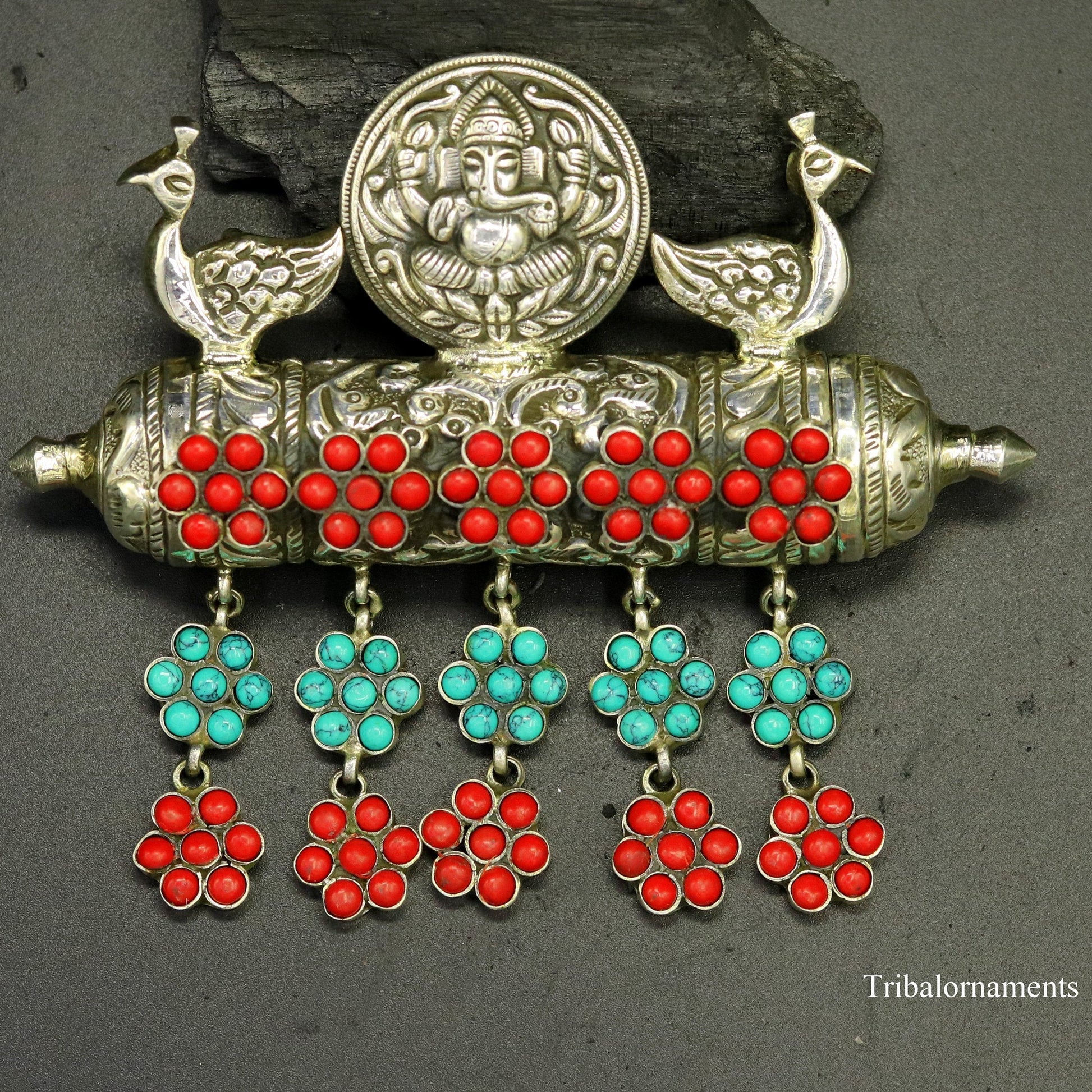 925 sterling silver handmade chitai work amulet pendant, box pendant, pendant customized stylish idol Ganesha charm jewelry  nsp383 - TRIBAL ORNAMENTS