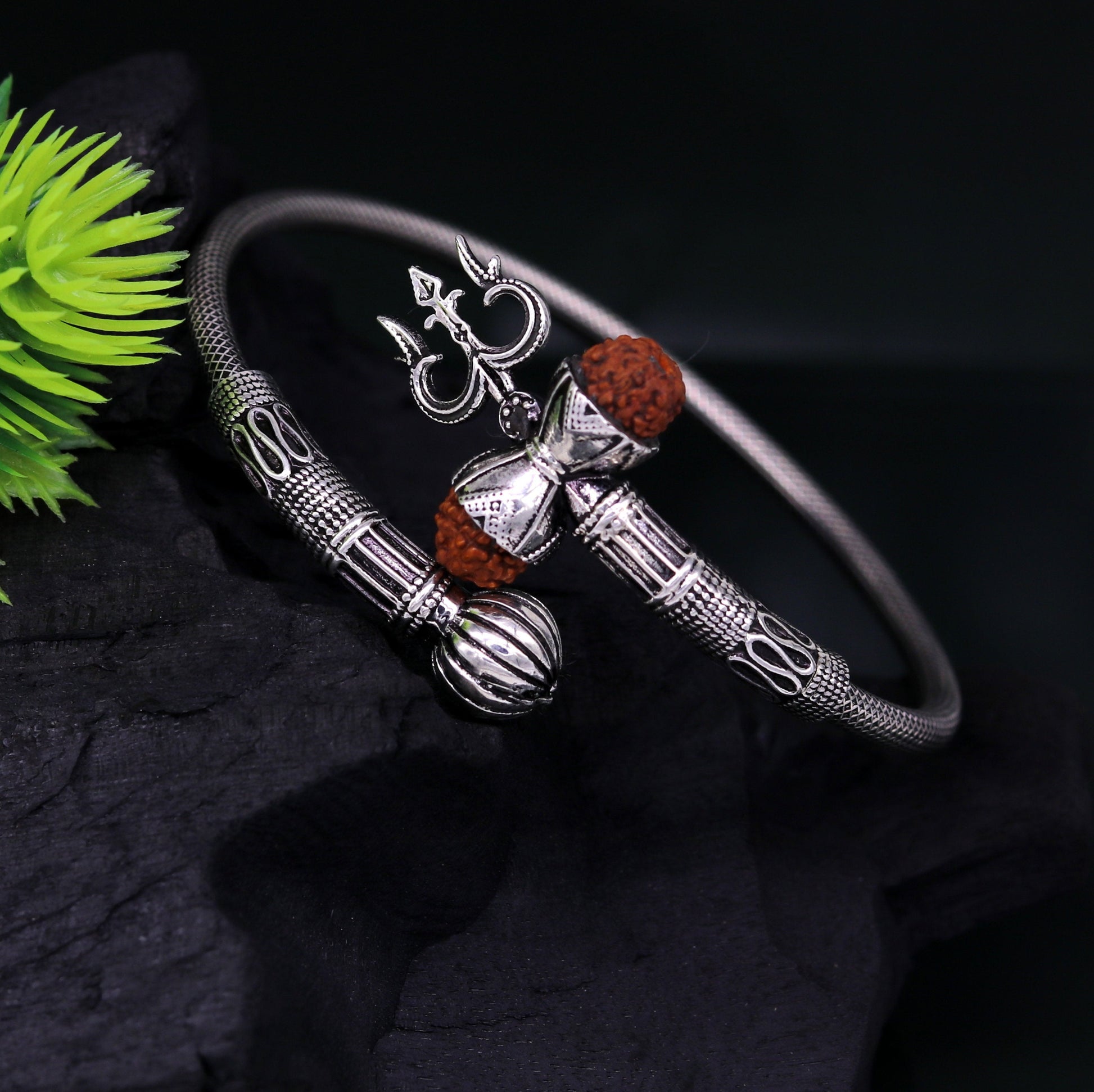 Vintage design pure 925 silver fabulous customized lord shiva bangle bracelet, excellent trident trishul rudraksha unisex jewelry nsk344 - TRIBAL ORNAMENTS